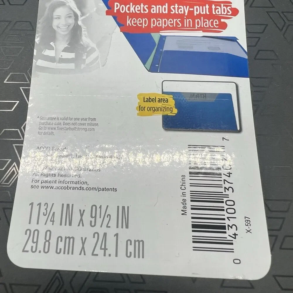 3 Pack Mead Five Star Plastic Stay-Put Tab 2 Pocket Folders Black School